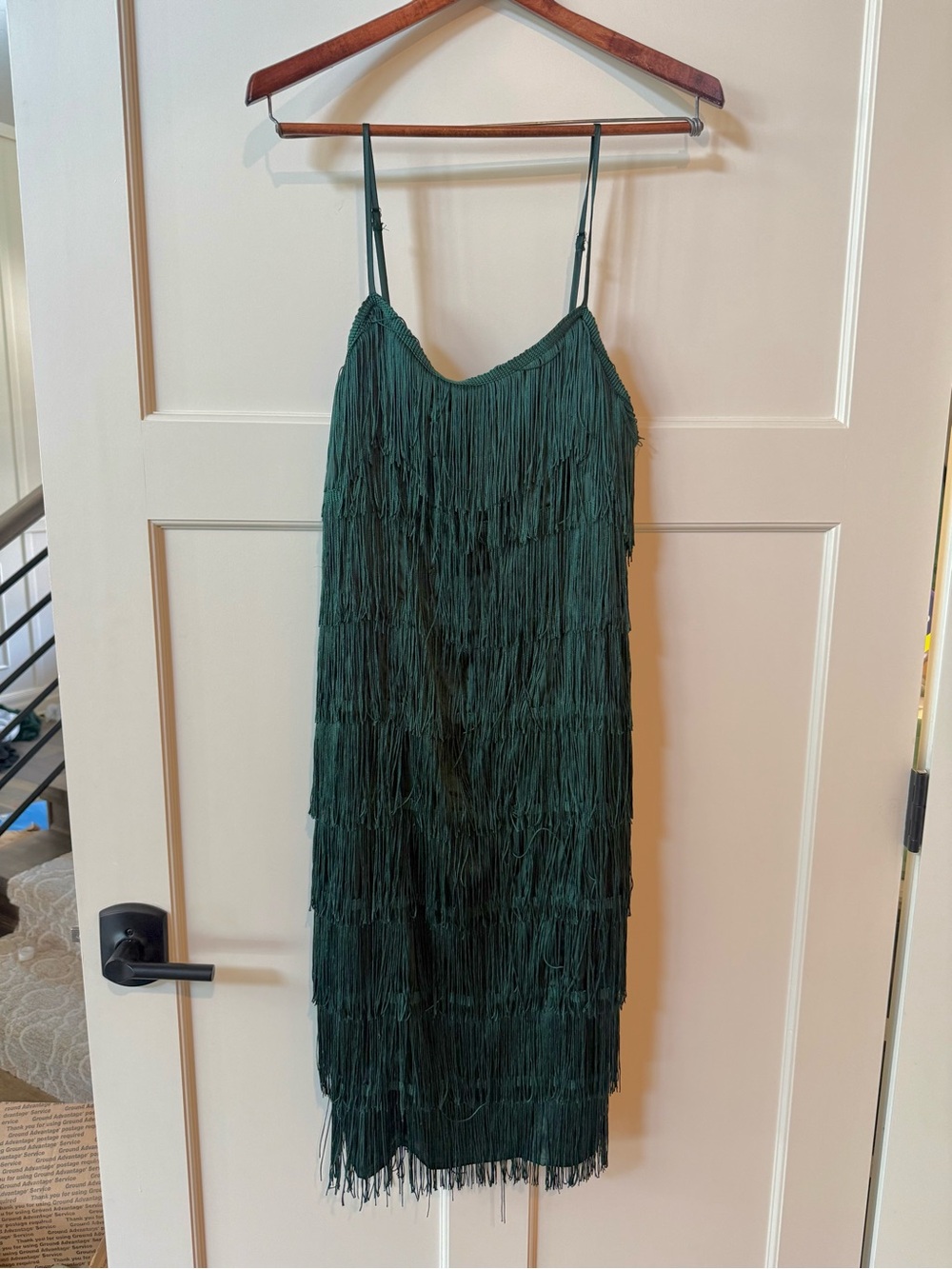 Gilli Dark Green Fringe Midi Slip Dress